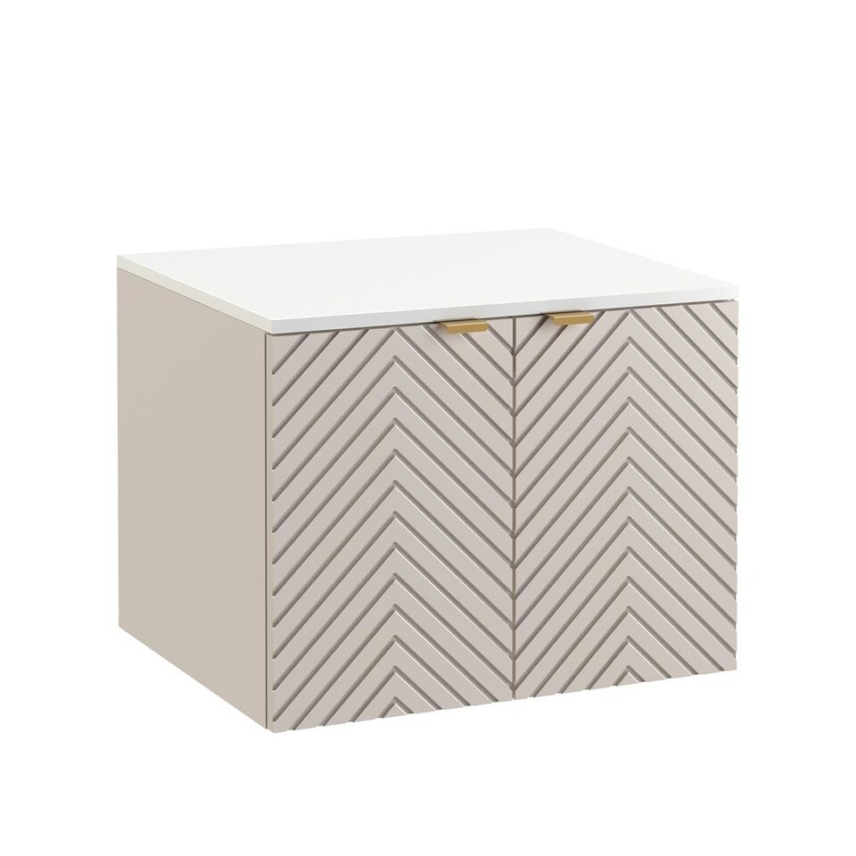 image 1 of Wall Hung Vanity Unit 600mm Bathroom Cabinet Ribbed Beige White Countertop Cara