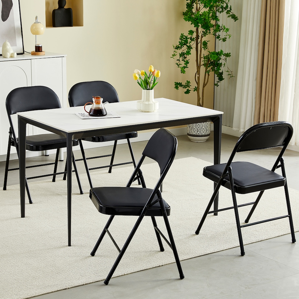 image 1 of Set of 4 Folding Dining Chairs Metal Frame Padded Seats
