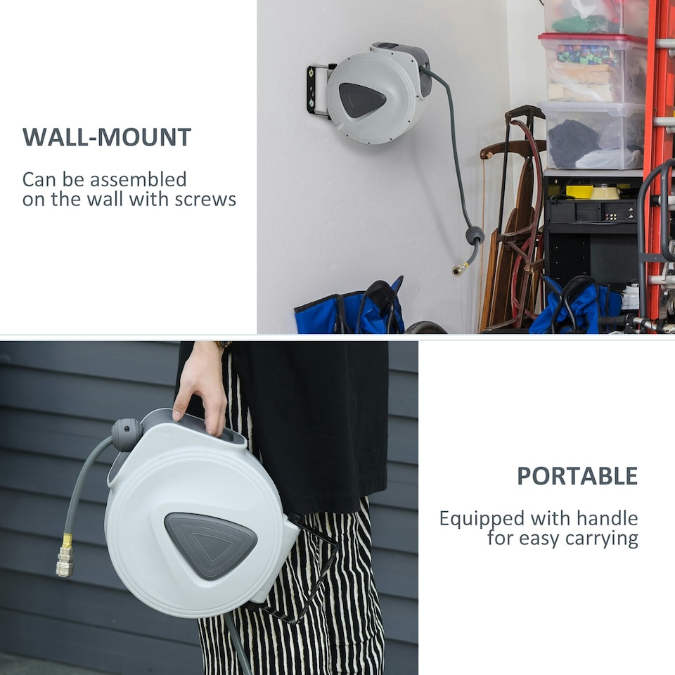 image 1 of DURHAND Retractable Air Hose Reel Auto Self-Winding Wall Mounted 1/4" 15m+140cm