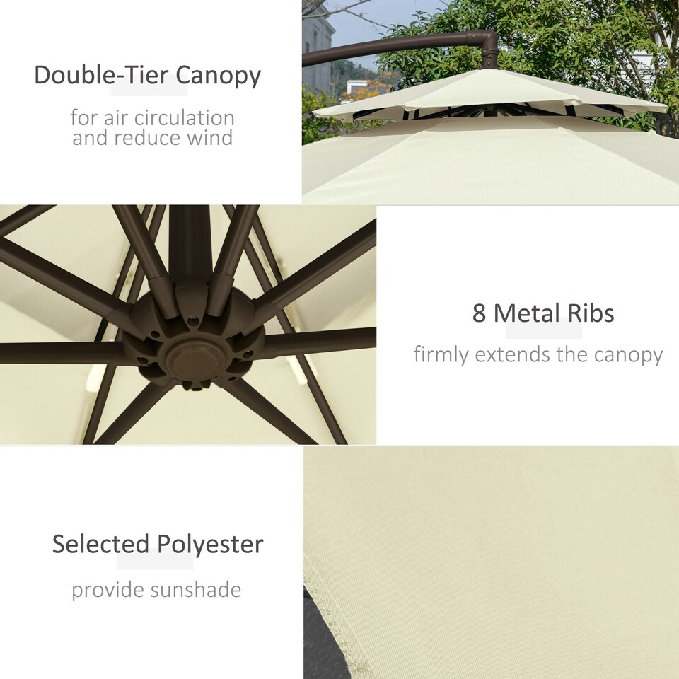 image 1 of Outsunny 2.7m Cantilever Banana Parasol Outdoor Sun Shade w/ Crank, Beige