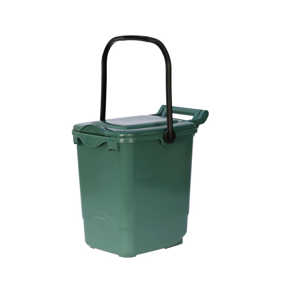 image 1 of Large Compost Caddy - Green - for Food Waste Recycling (23 Litre) - 23L Plastic Composting Kerbside Bin with Composting Guide