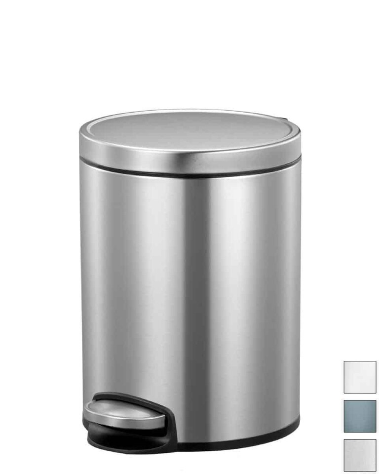 image 1 of EKO Eva Pedal Bathroom Bin 5 Litres, Rubbish Bin with Soft Close Lid, Removable Inner Bucket, Perfect for Bathroom, Bedroom & Home, White
