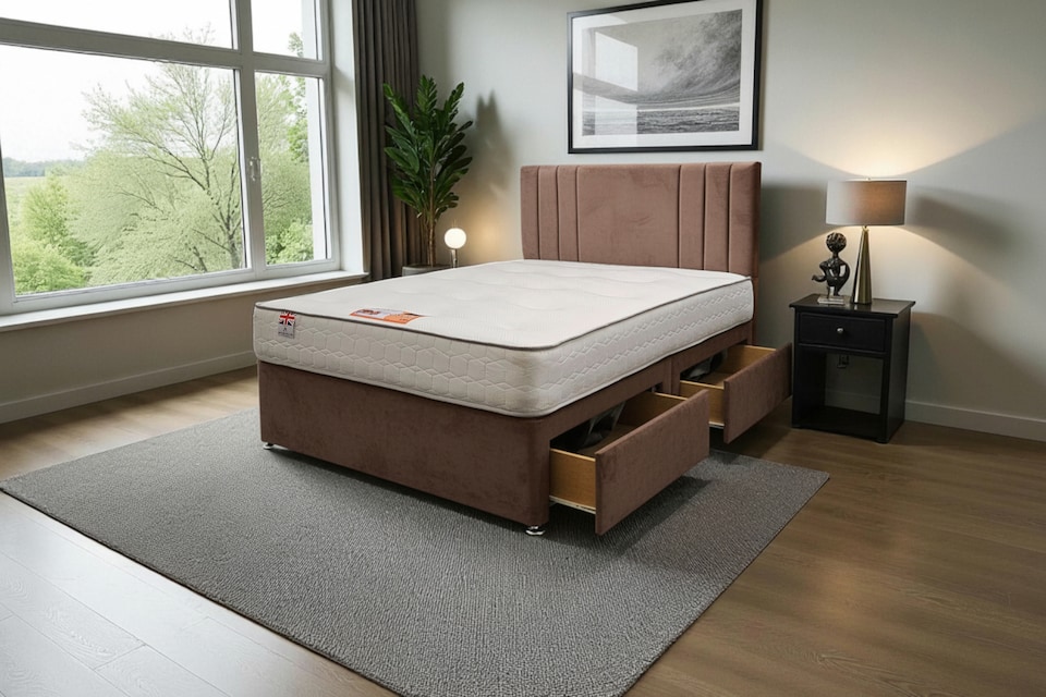 image 1 of Sarah Plush Bed Set With Mattress, 2 Drawers Same Side & 24"Headboard