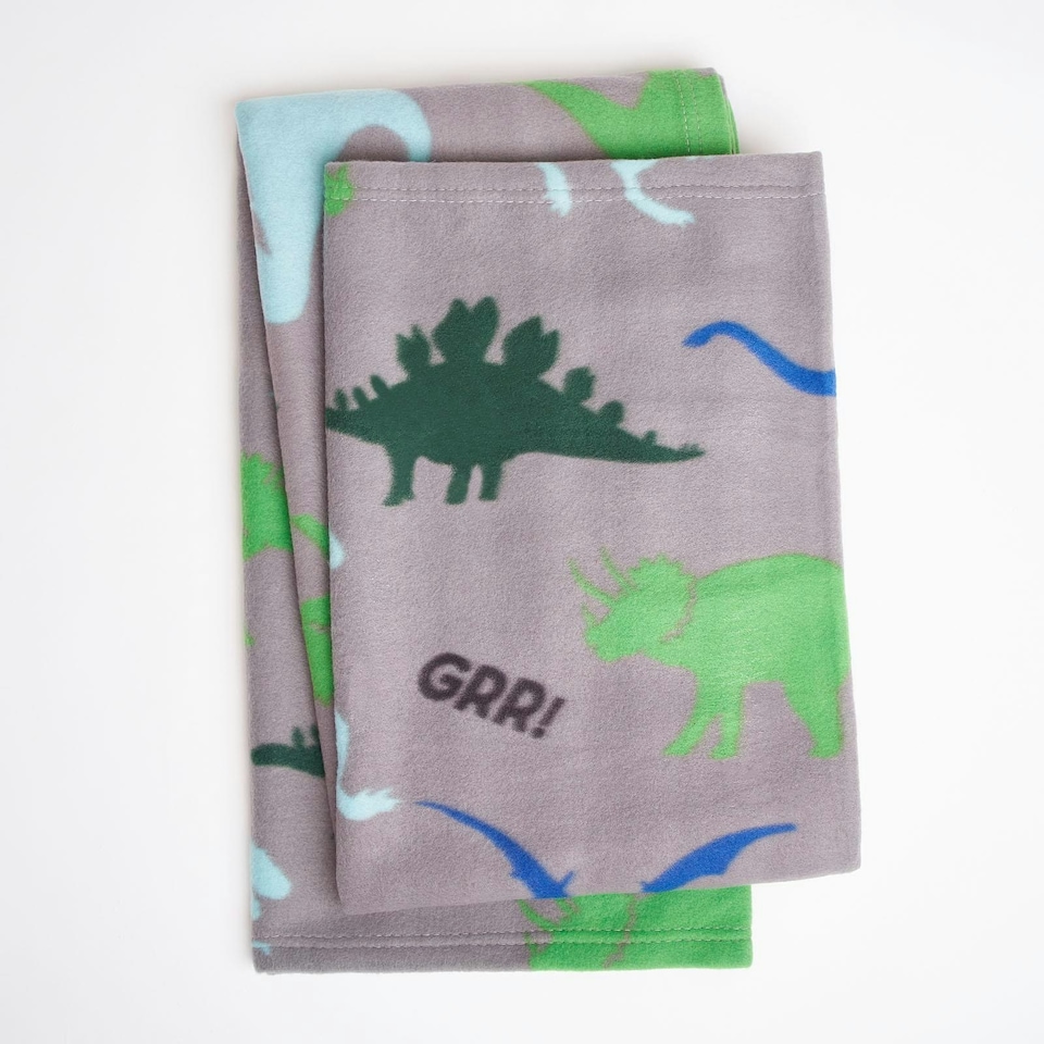 image 1 of OHS Dinosaur Fleece Blanket Kids Throw, 120x150cm - Grey