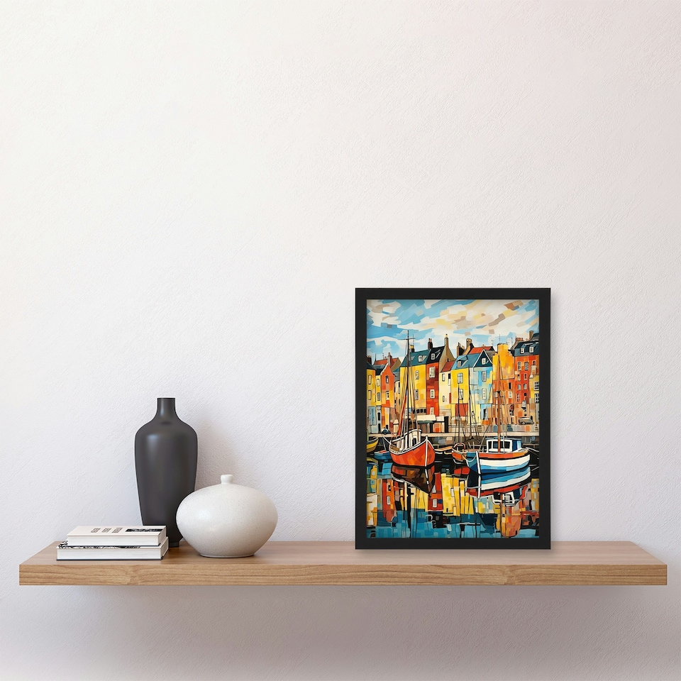 image 1 of Harbour Boats Edinburgh Port Leith Scotland Black Framed Wall Art Print A4