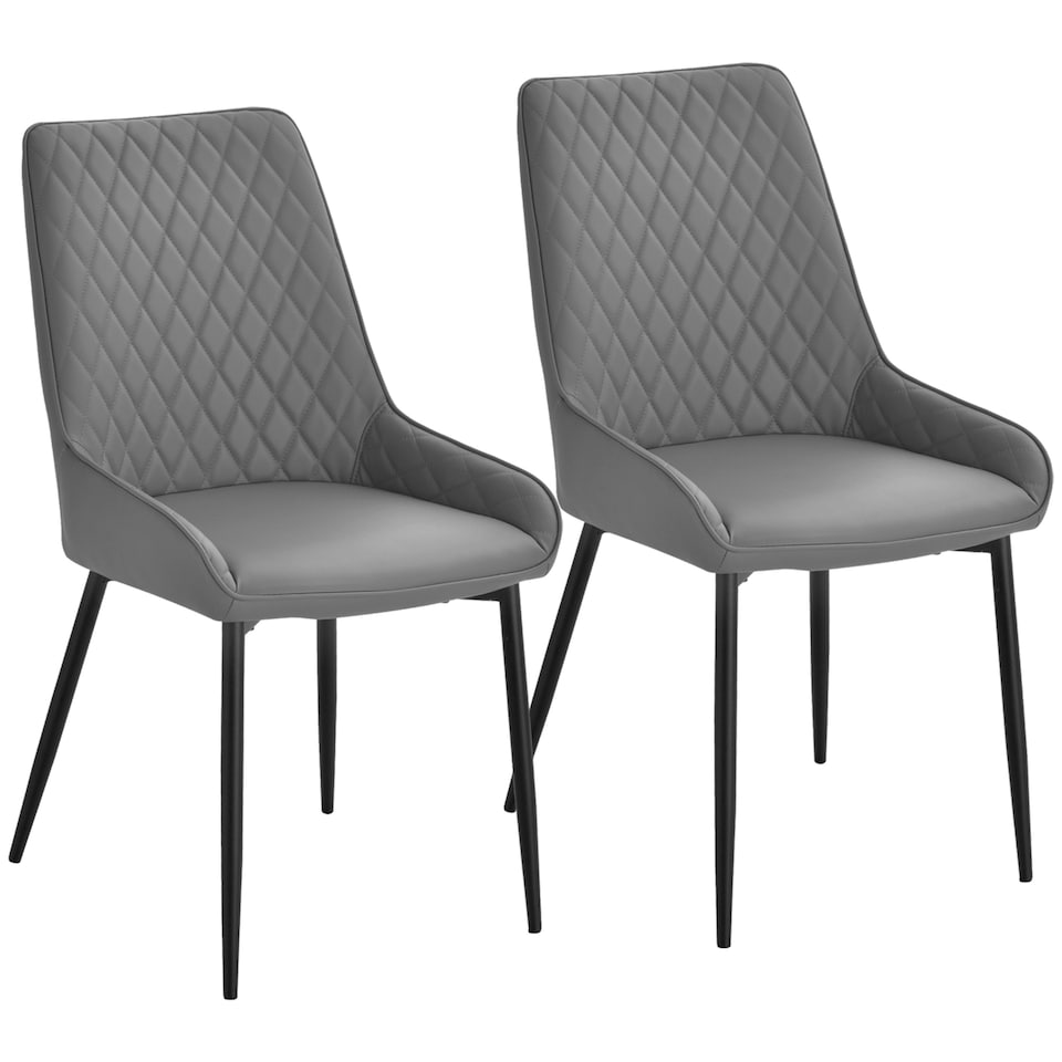 image 1 of HOMCOM Set Of 2 Quilted PU Leather Dining Chairs with Metal Frame 4 Legs Foot Caps Home Seating Modern Stylish Executive Grey