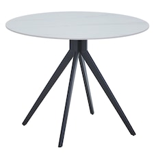 Aspen Compact Round Dining Table - Durable Wood-Effect or Sintered Stone Top with Black Metal Pedestal Legs | White | White | Small | 1