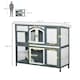 image 7 of PawHut Rabbit Hutch, Guinea Pig Hutch 2-Tier Wooden Cage w/ Ramp Roof, Grey