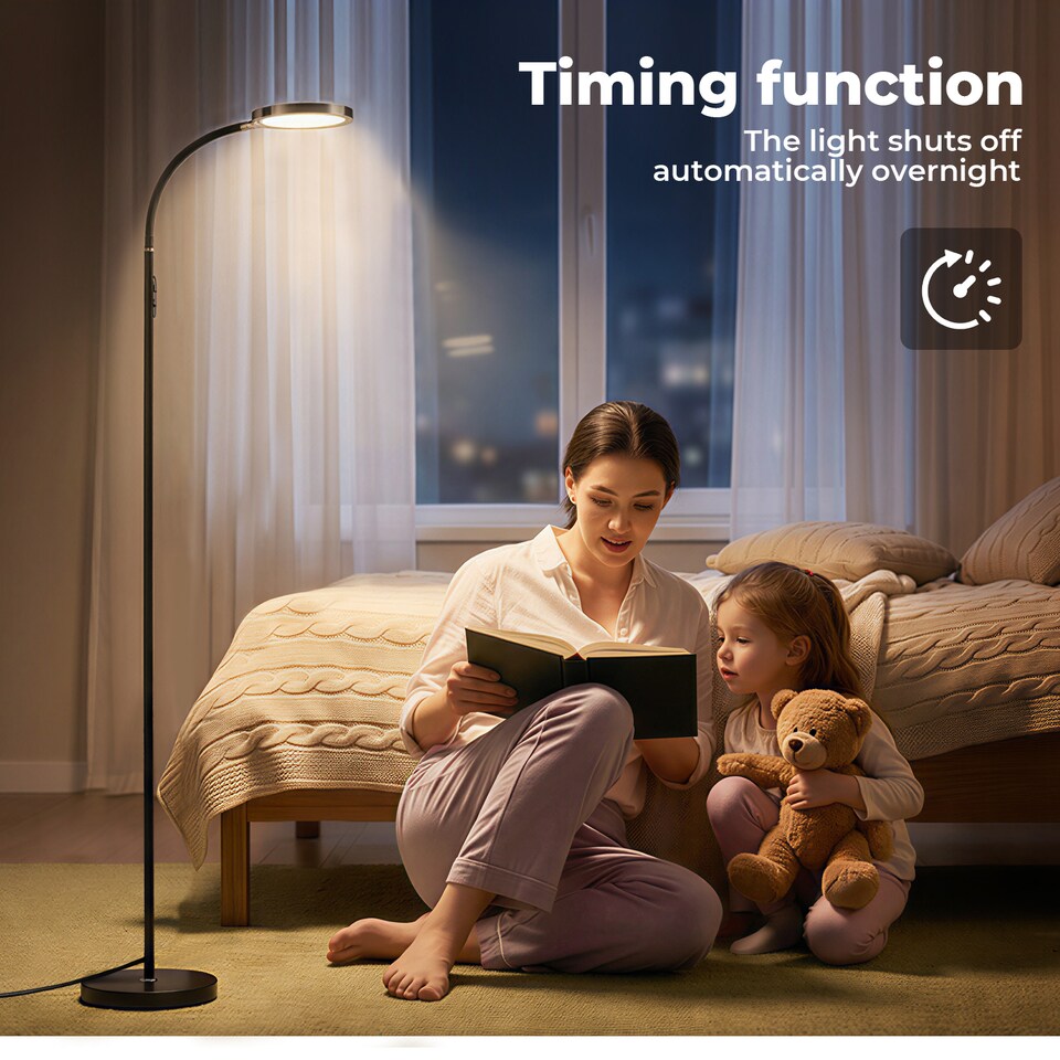 image 1 of Emitto LED Floor Lamp Dimmable Standing Reading Light Remote Control Black 12W