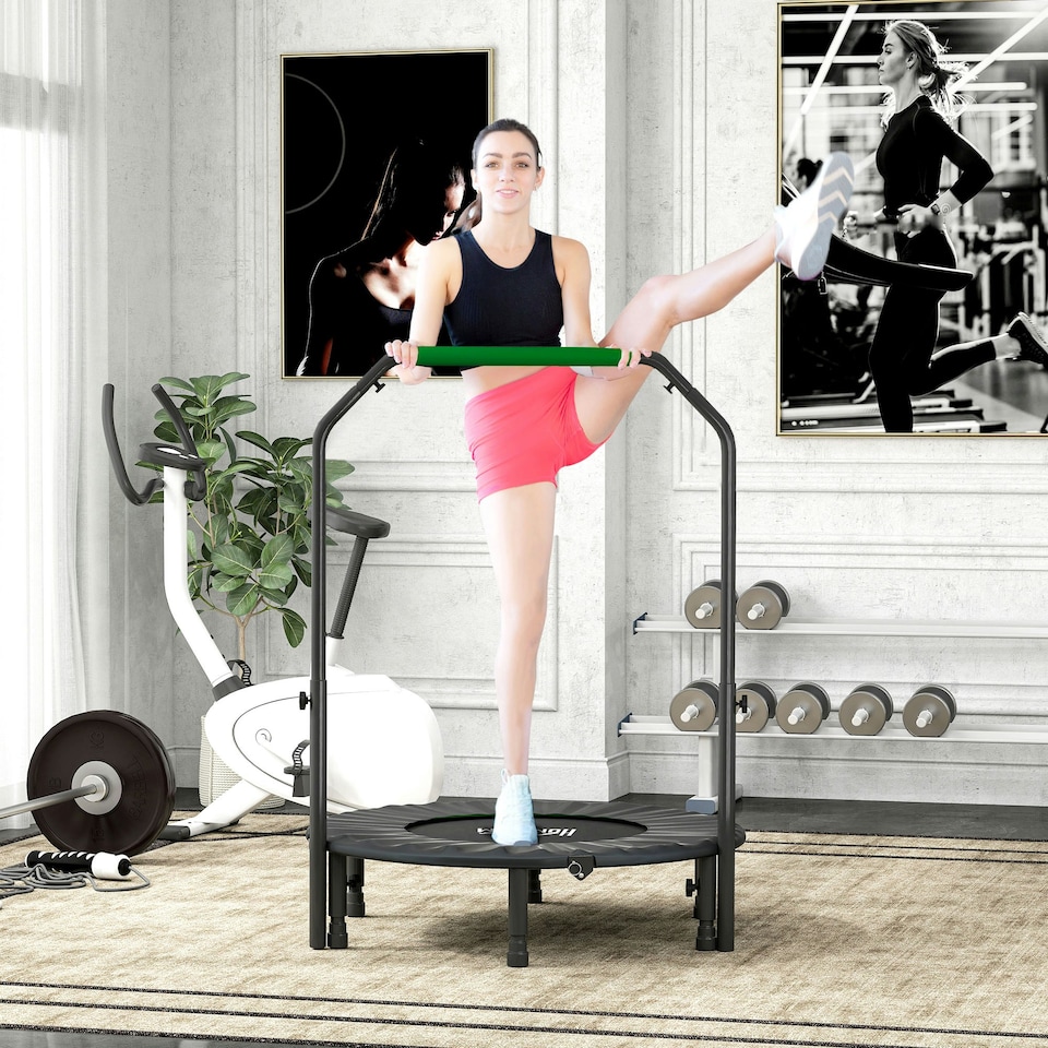 image 1 of HOMCOM 40" Foldable Mini Fitness Trampoline w/ Foam Handle, Green