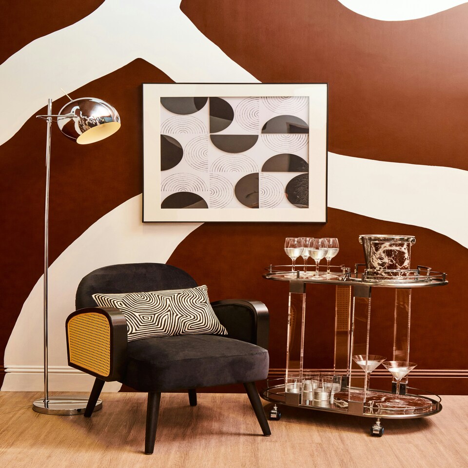 image 1 of Interiors by Premier Metallic Frame Drinks Trolley, Sleek Gold & Black Bar Serving Cart, Functional Two‑Tier Beverage Trolley Black