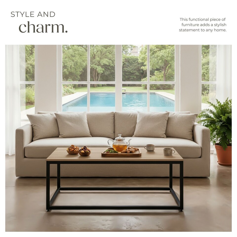 image 1 of Coffee Table Lynch - rectangular with height-adjustable plastic feet | Brown | industrial wood light, oak Sonoma | 100 x 55 x 45,50 cm | 1