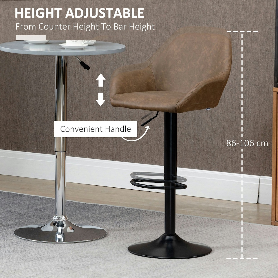 image 1 of HOMCOM Adjustable Bar Stools Set of 2, Swivel Barstool W/ Footrest Dark Brown