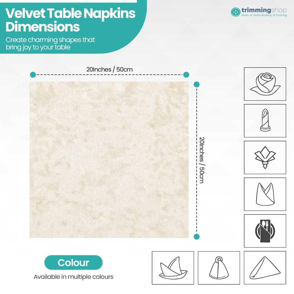 image 1 of Square Crushed Velvet Napkins, Cloth with Hemmed Edges Napkins - 20 Inch