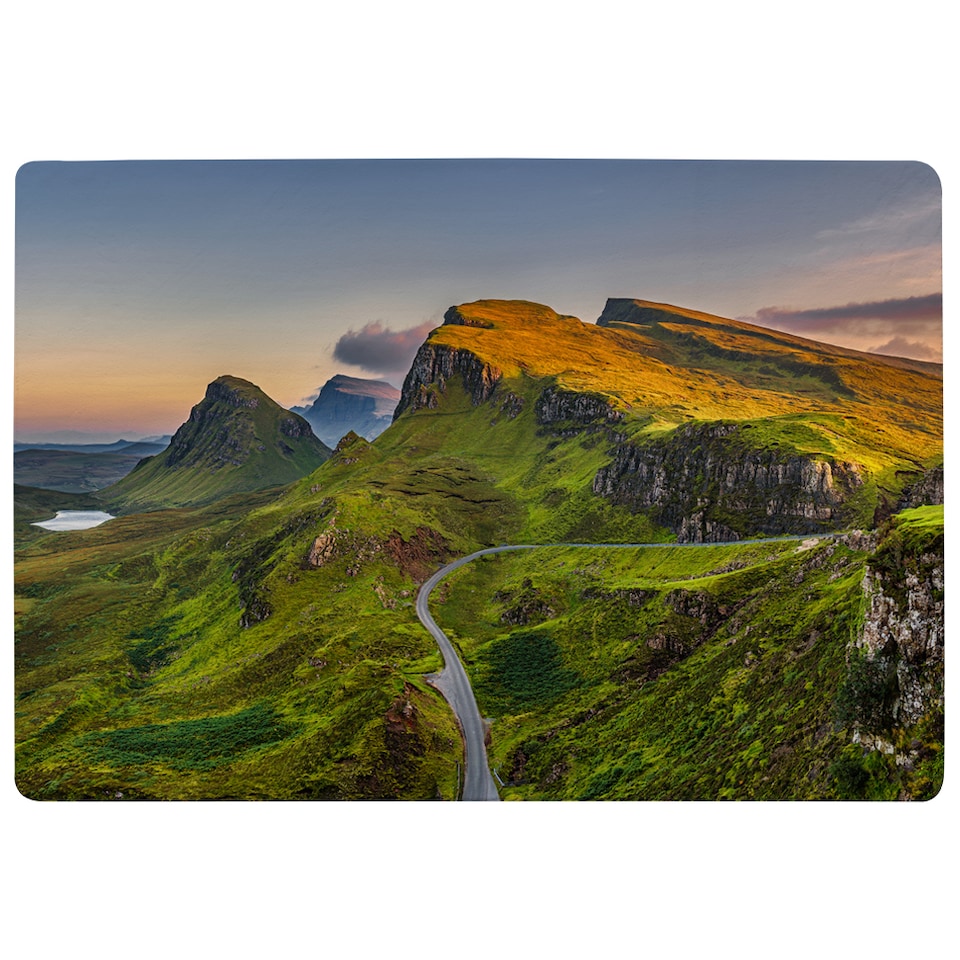 image 1 of Panorama Of Quiraing Mountains Sunset At Isle Of Skye, Scottish Highlands Designer Rug | Multi