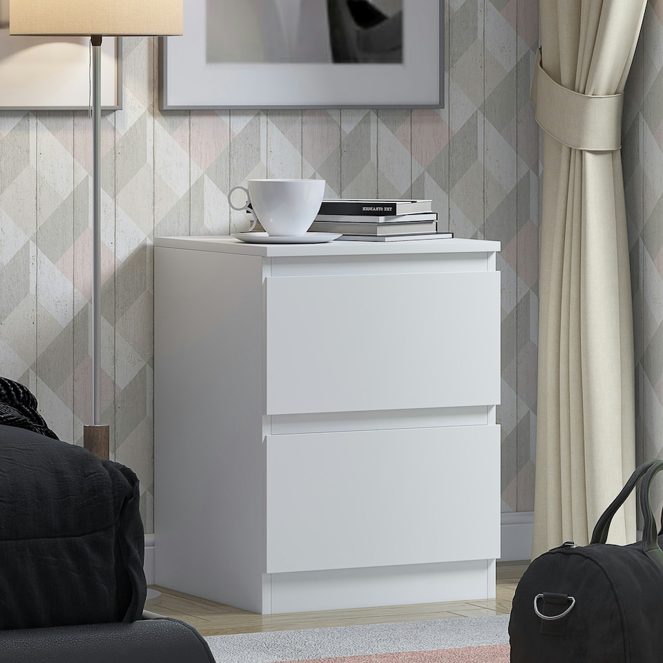 image 1 of FWStyle Stora 2 Drawer Bedside Cabinet - Matt White