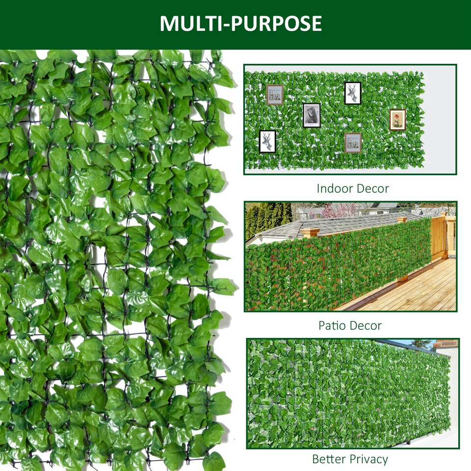 image 1 of Outsunny Decorative Trellis with Artificial Leaves, 3 x 1m, Ivy Leaves