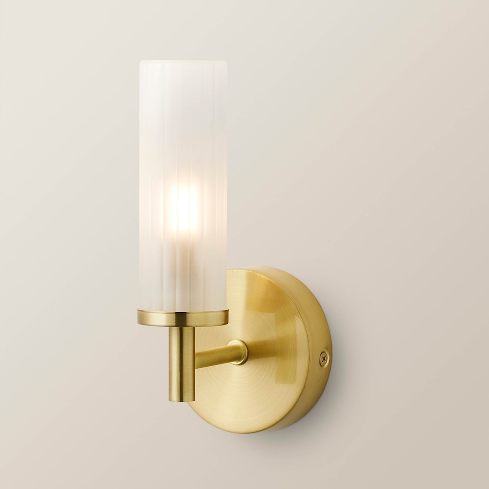 image 1 of ValueLights Canya Gold IP44 Frosted Glass Wall Light & Bulb | Gold