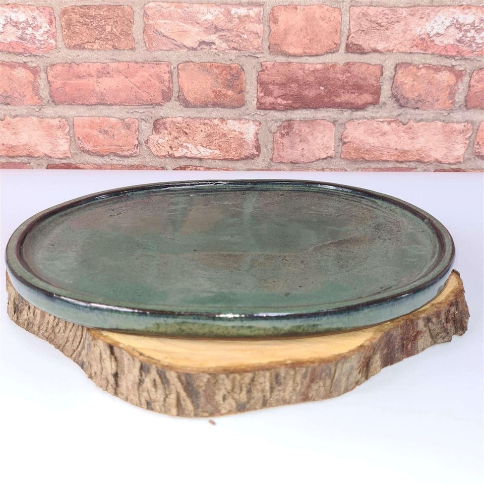 Yorkshire Bonsai 36cm Glazed Bonsai Pot Drip Tray Oval Green