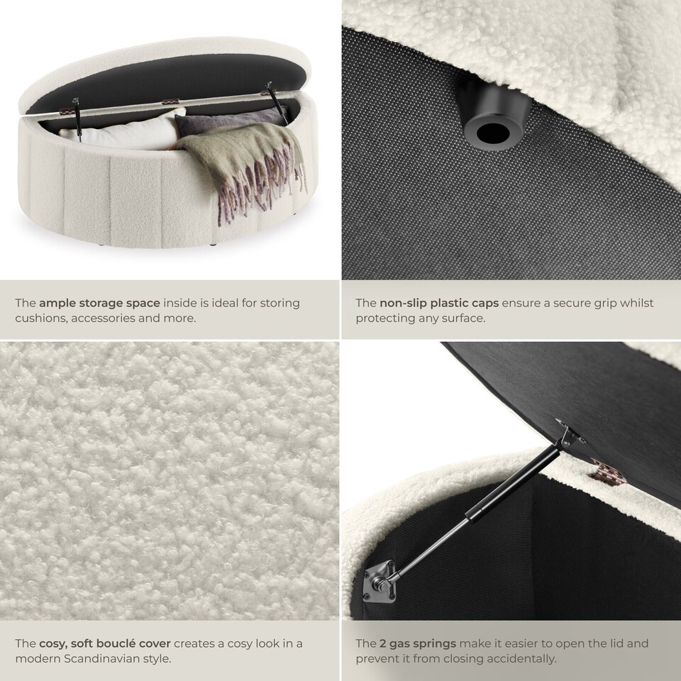 image 1 of Moon upholstered bench with ample storage space, weight capacity 150 kg | Cream | bouclé cream | One Size | 1