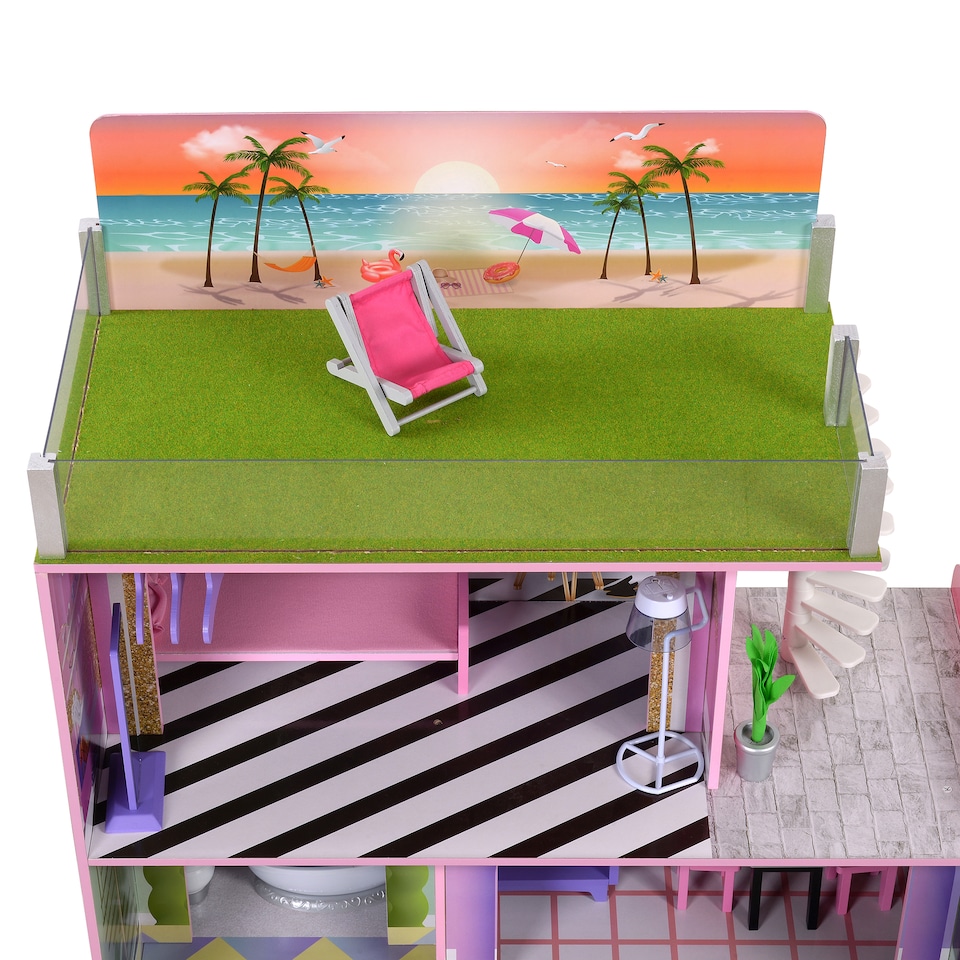 image 1 of Teamson Kids Wooden Dollhouse, 3 Levels and 16 Accessories, Dreamland Sunset