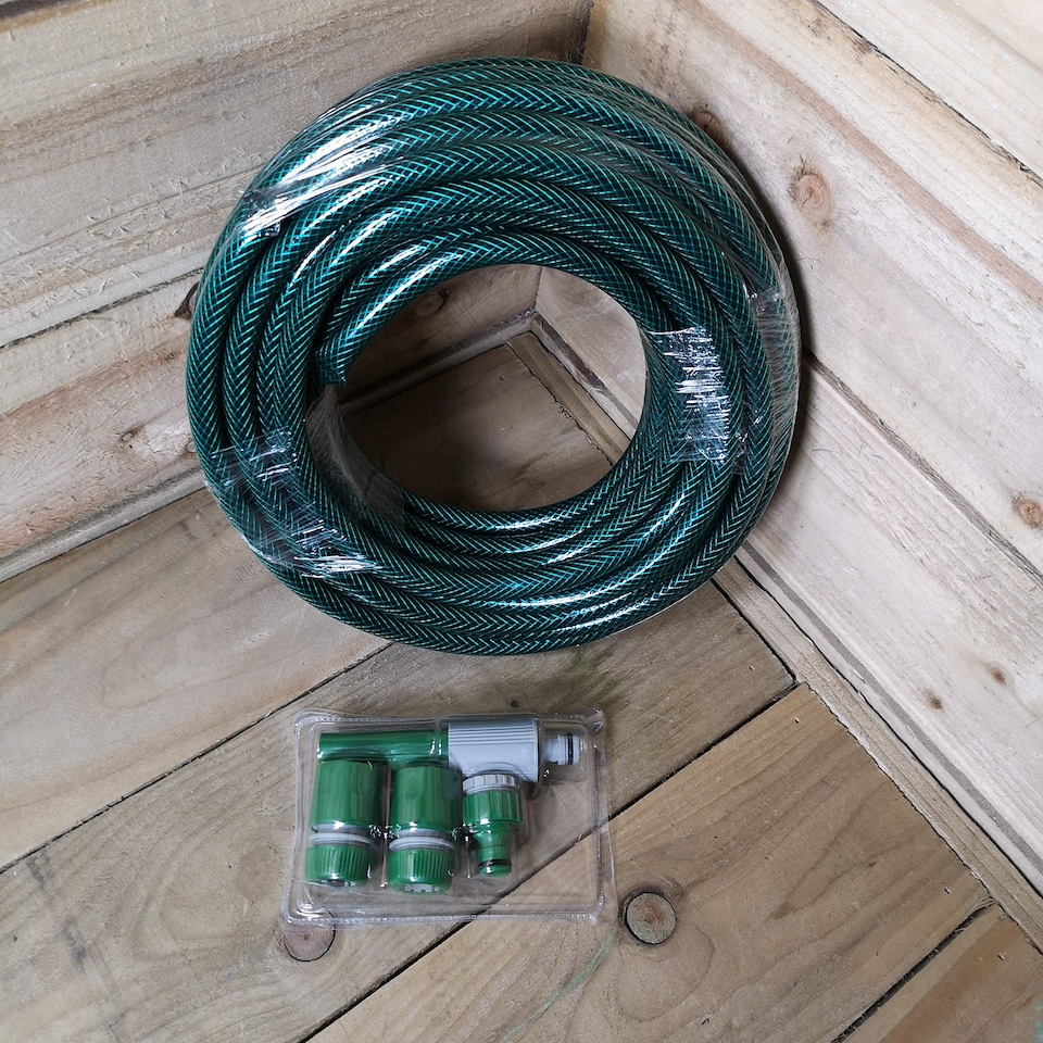 image 1 of 15m Garden Hose and Spray Nozzle Set | Green | Green