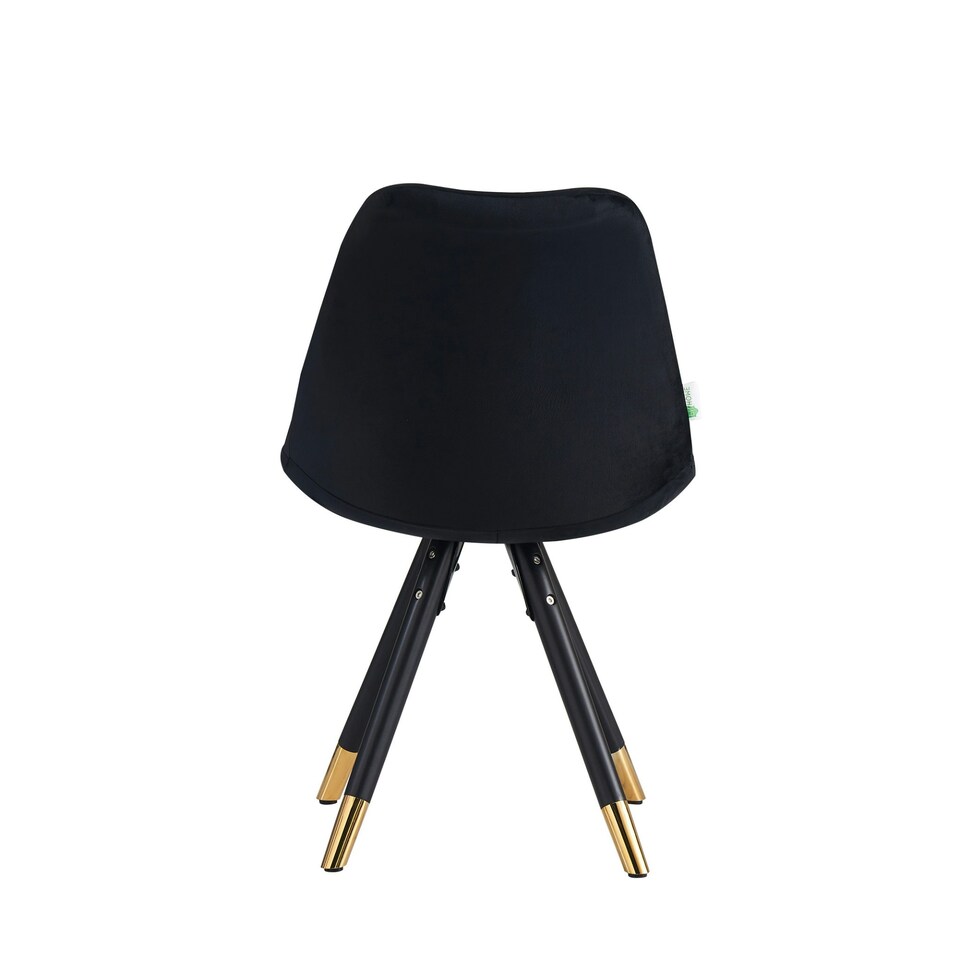 image 1 of Set of 6 Sofia Ergonomic Modern Dining Chairs Upholstered in Velvet, Metal Legs with Gold End Tips Black