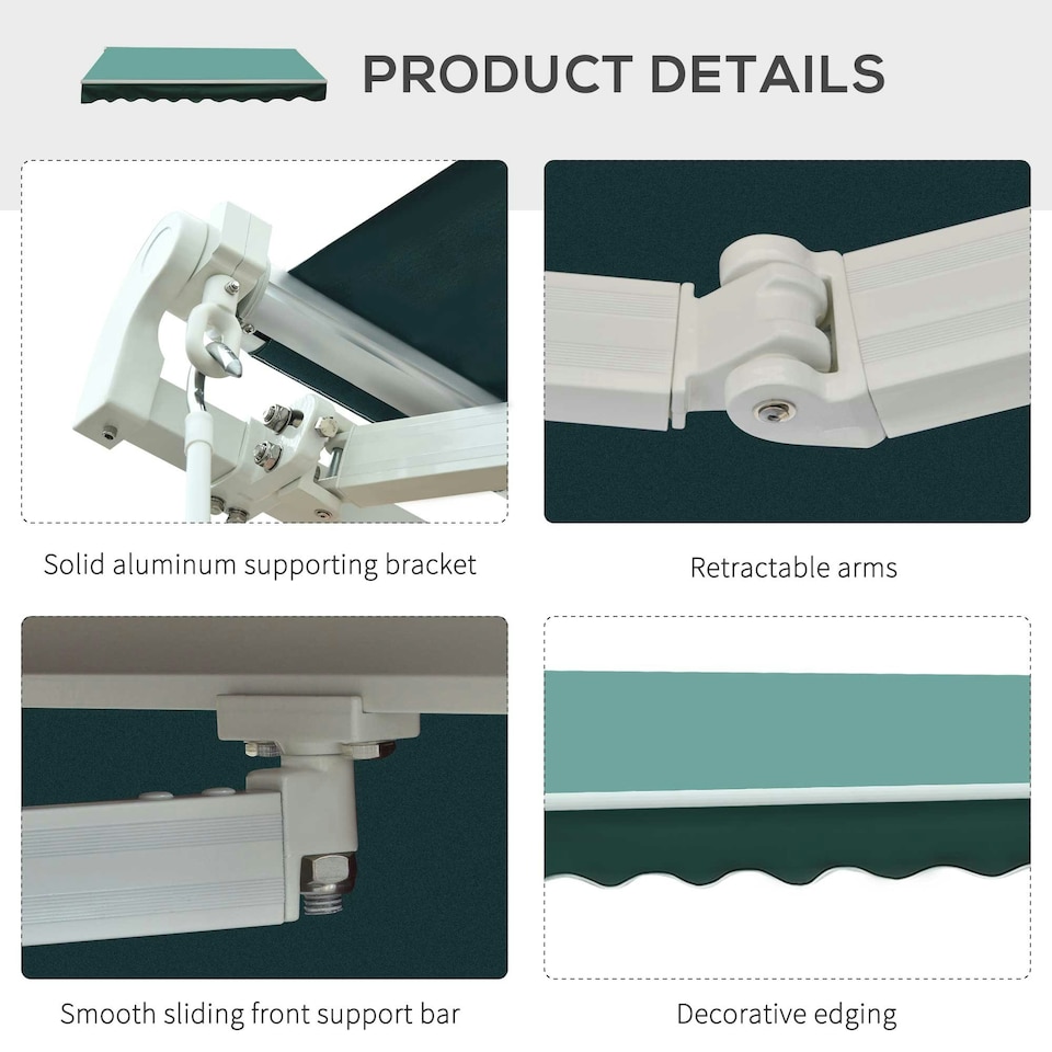 image 1 of Outsunny Garden Sun Shade Canopy Retractable Awning, 3 x 2.5m, Green