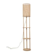 ValueLights Elsa Natural Wooden 3 Tier Floor Lamp with Bamboo Shade and Storage Shelves - Bulb Included | Cream