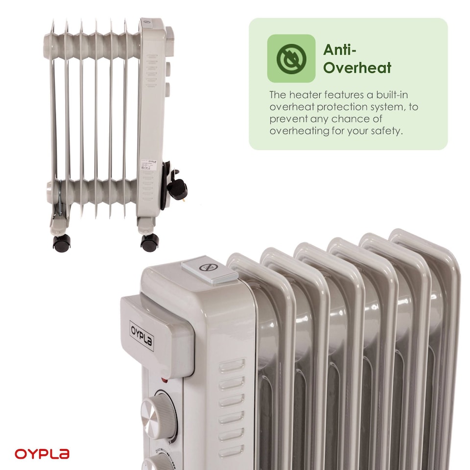 image 1 of 1500W 7 Fin Portable Oil Filled Radiator Electric Heater
