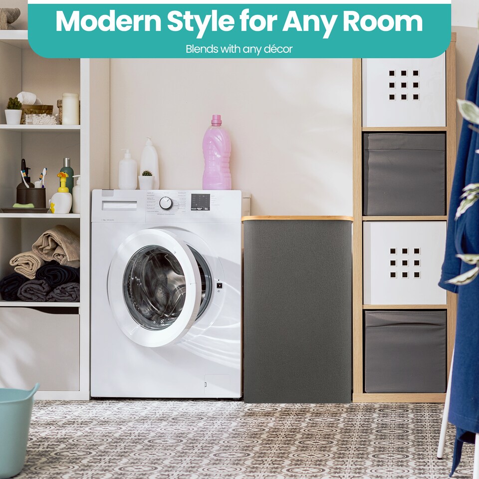 image 1 of 100L Foldable Laundry Hamper with Lid, Collapsible Clothes Basket