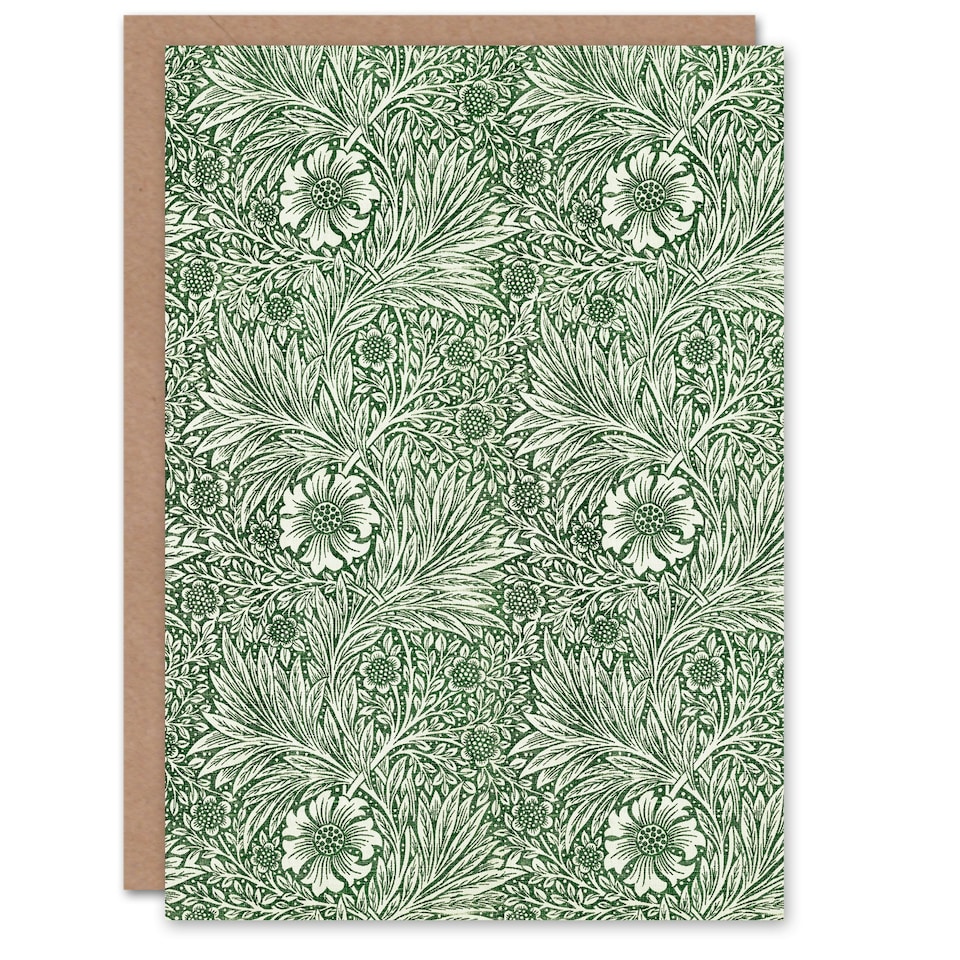 image 1 of William Morris Art Card Marigold Flower Green Pattern