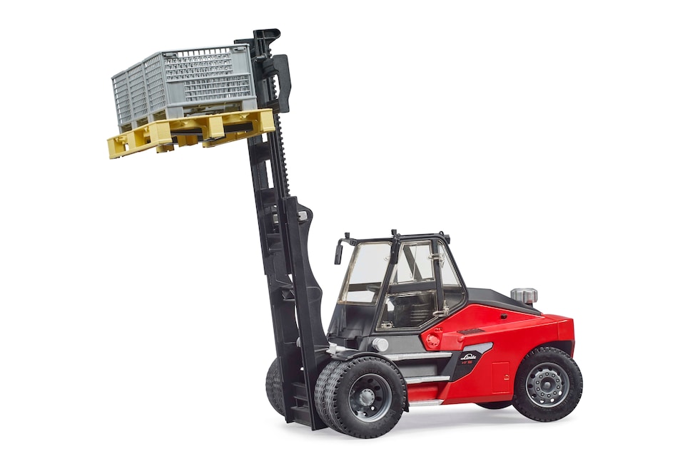 image 1 of Bruder Linde HT160D Forklift with Pallet & 3 Pallet Cages Heavy Industrial Handling Playset