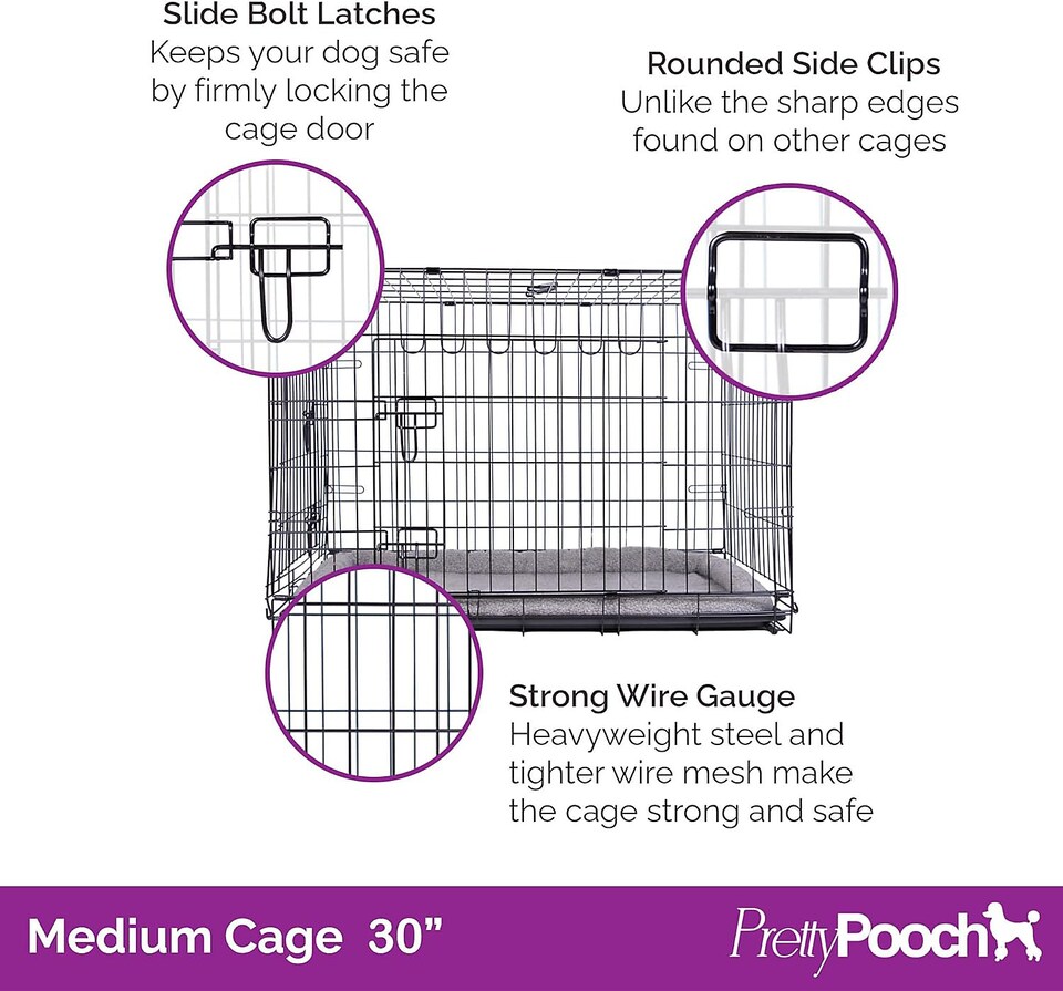 image 1 of Pretty Pooch Dog Crate Medium Cage Puppy Cat Pet Training Tray and Bed With Two Gloves