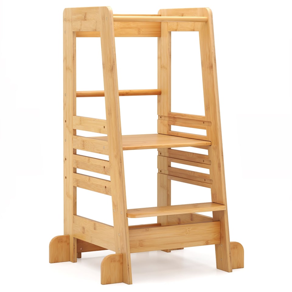 image 1 of COSTWAY Toddlers Step Stool Montessori Kitchen Step Stool-Natural