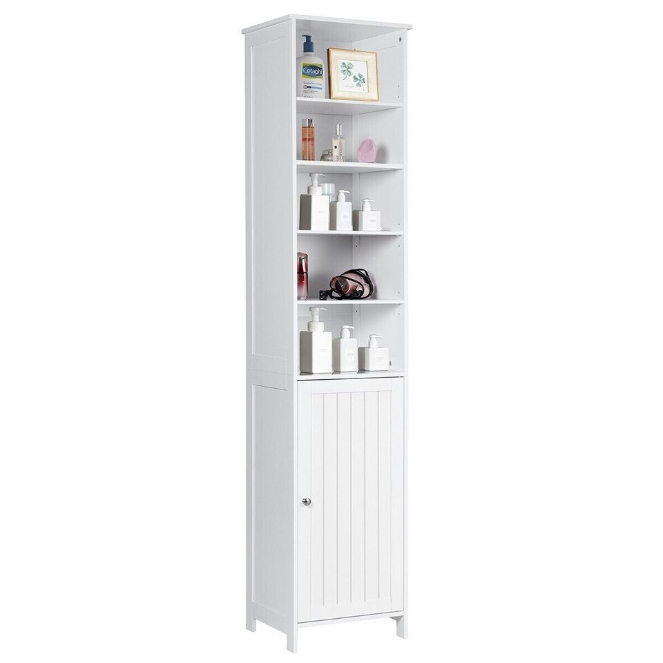 image 1 of COSTWAY Bathroom Tall Cabinet Slim Storage Organizer White White