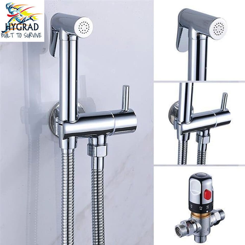 image 1 of Thermostatic Bidet Shower Spray Kit Chrome Brass Handheld Bathroom Mixer UK