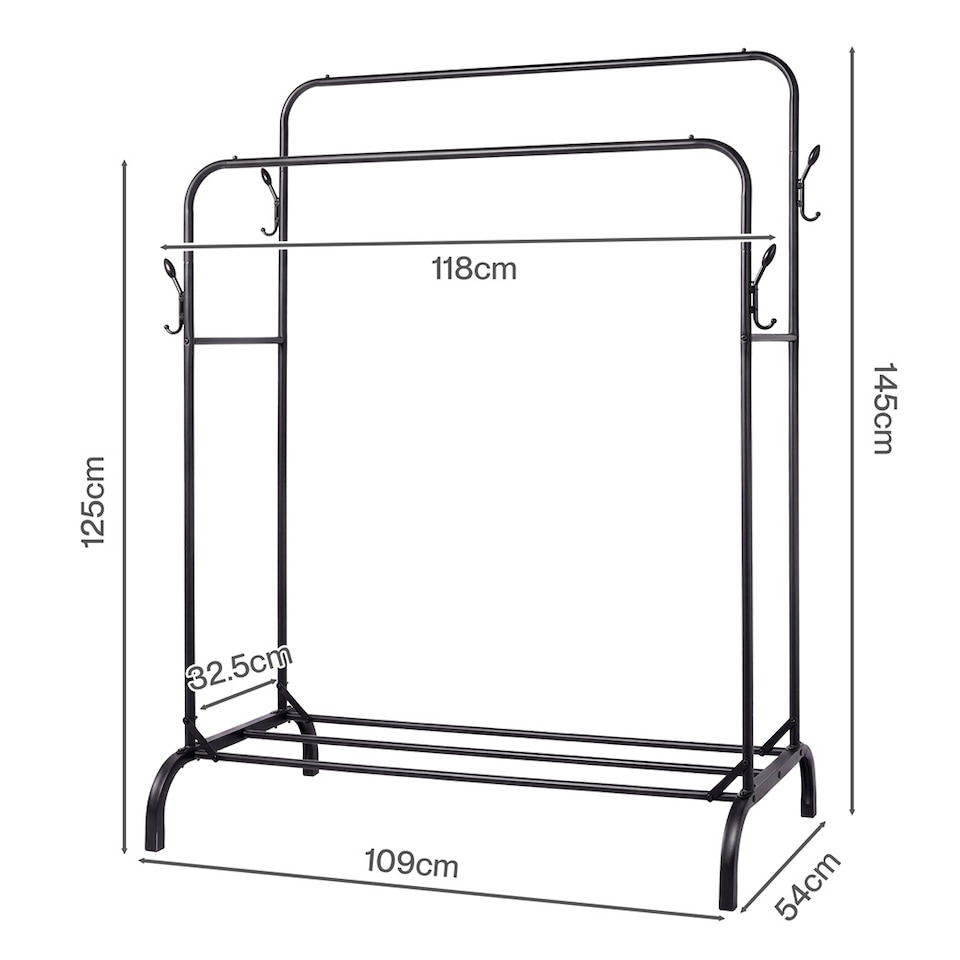 image 1 of Levede Clothes Rail Heavy Duty 2 Rods Carbon Steel Rack with Shelf Bedroom Black
