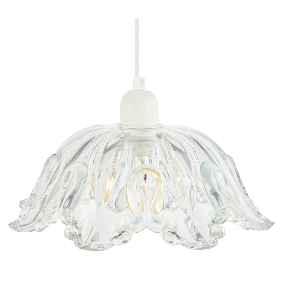 image 1 of Modern Scallop Rimmed Moulded Clear Glass Pendant Ceiling Light Shade