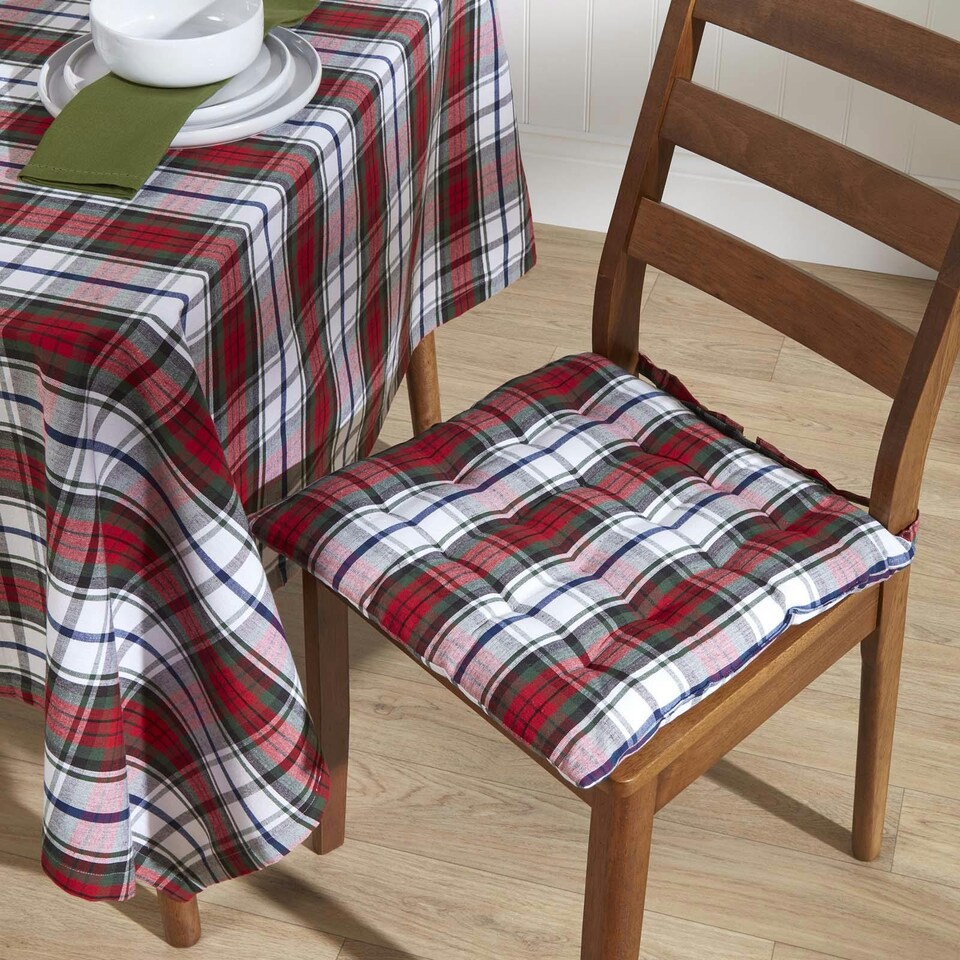 image 1 of Homescapes 4 x Seat Pads Luxury Cotton Tartan Indoor Outdoor Garden Dining Cushion | Red | 40 x 40 cm | 4