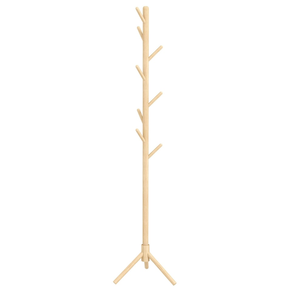image 1 of HOMCOM Coat Rack Bamboo Coat Stand with 8 Hooks for Handbags, Natural