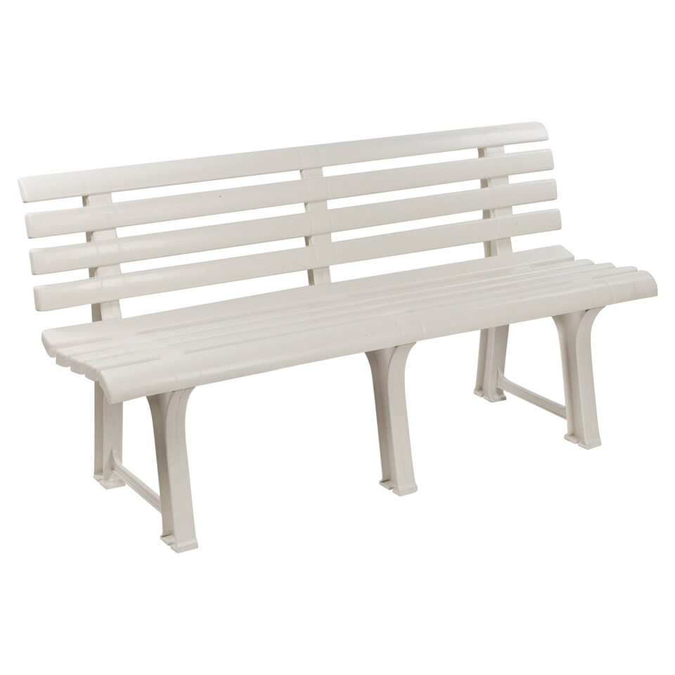 image 1 of 3-Seater Garden Outdoor Plastic Bench - 74x145x49cm | White | 1