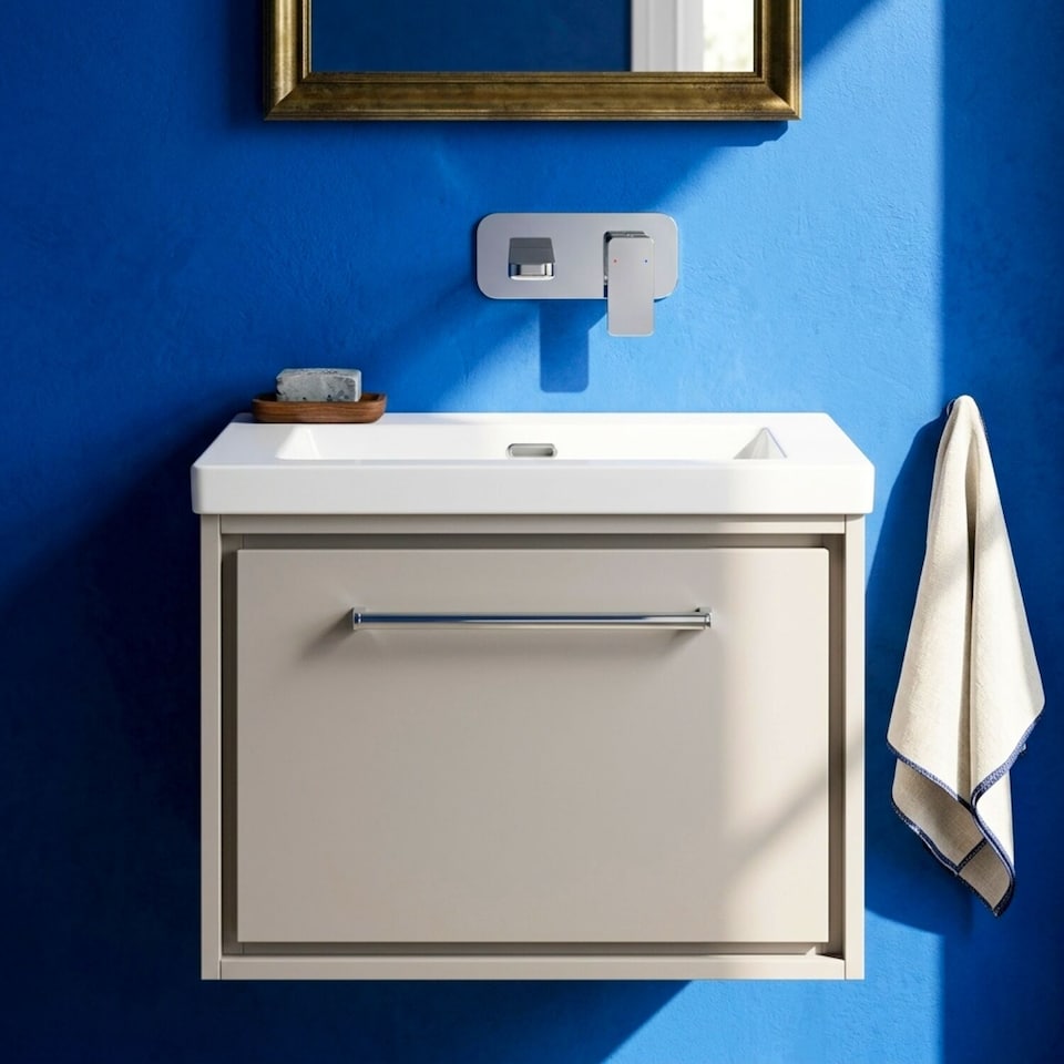 image 1 of Balterley Modern Bathroom 1 Soft-Close Drawer Wall Hung Vanity Unit Fireclay Basin - "Basin, No Tap Holes | Grey | Pebble Grey | 1