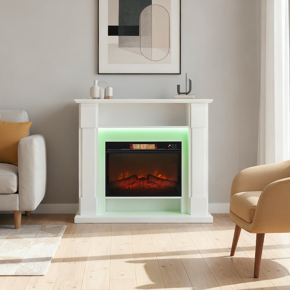 image 1 of HOMCOM Electric Fireplace with RGB LED Lights, Realistic Flame Effect & 3 Brightness Levels, 1800W Inset Electric Fire and Mantel Reach up to 30 m² Space with 2 Remote & Timer for Living Room, White