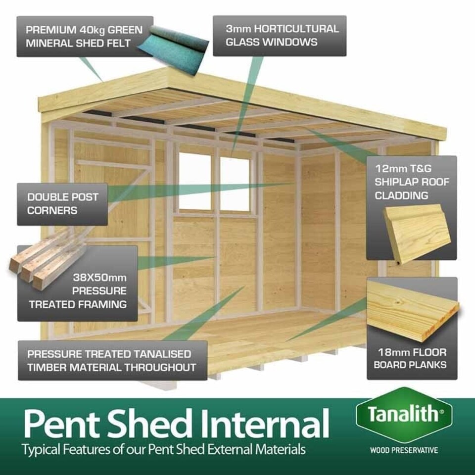 image 1 of 10 x 6 Feet Pent Summer Shed - Wood - L178 x W302 x H201 cm | Brown
