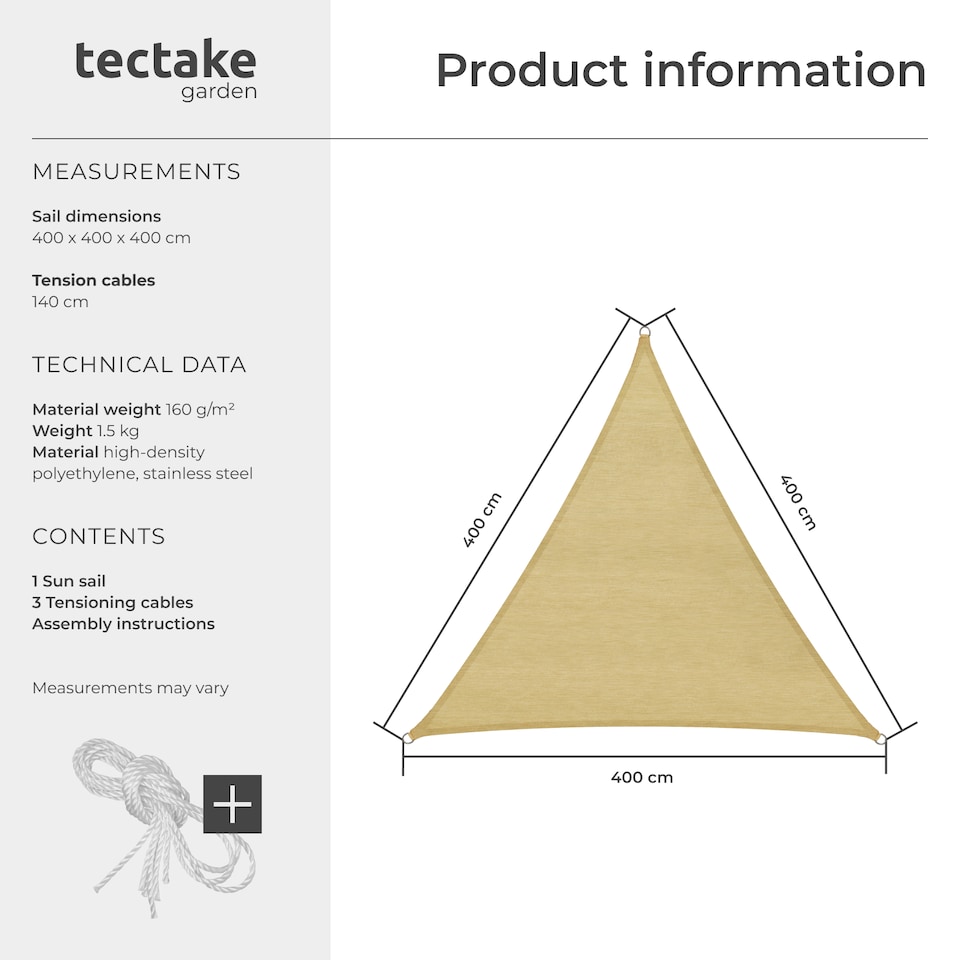 image 1 of Shade Sail - triangular with UV protection 50, water-repellent | Cream | beige | 4 x 4 x 4 m | 1