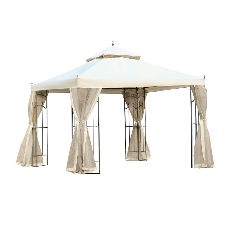 image 1 of Outsunny 3 x 3(m) Garden Gazebo Double Top Gazebo Canopy w/ Mesh Cream White