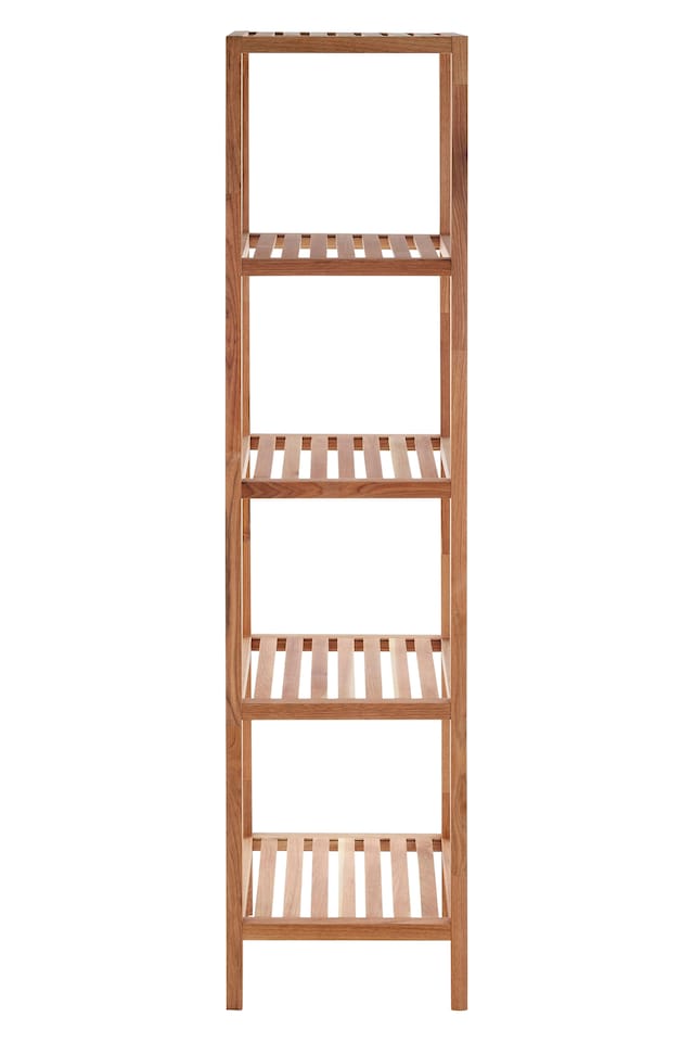 image 1 of ARLA 5 Tier Walnut Wood Bathroom Shelf Unit | Cream