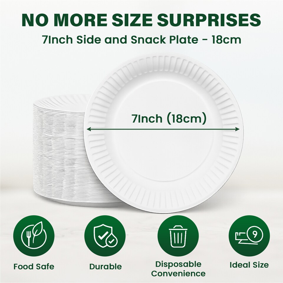 image 1 of ECONX 7"(18cm) Disposable Paper Plates Heavy Duty Dinner Party Plates Tableware
