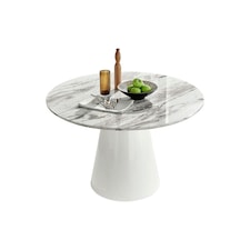 Furniturebox Palma White Marble Effect Round Dining Table
